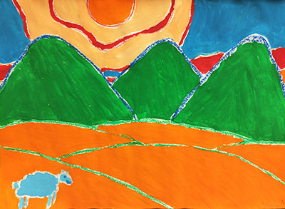 Mentee Artwork (Orange Fields Green Mountains with Lamb)