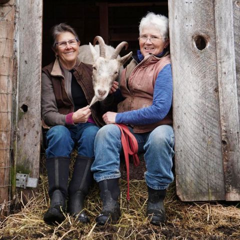 Suzanne Willow and Lanita Witt with Goat